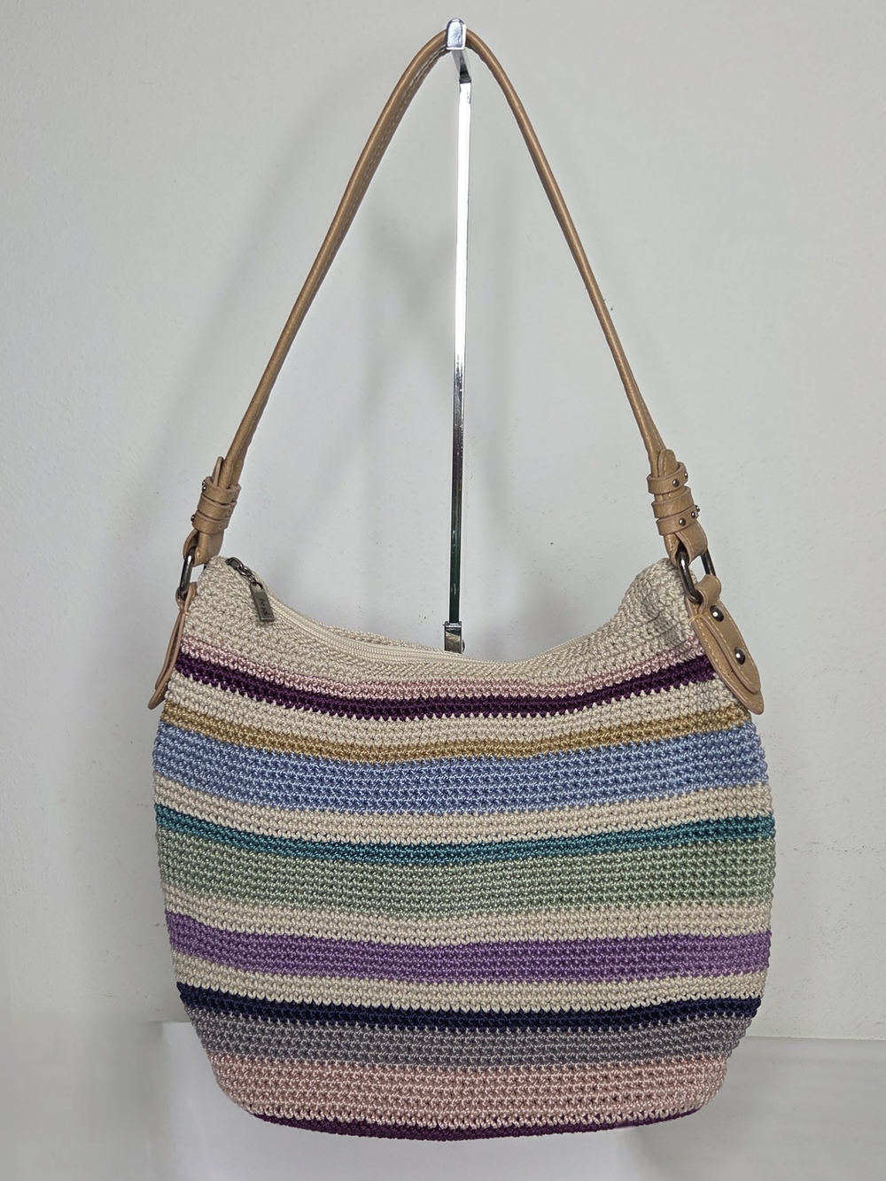 The Sak Sequoia Crochet Hobo Shoulder Bag Multi Color Stripes Boho Sustainable